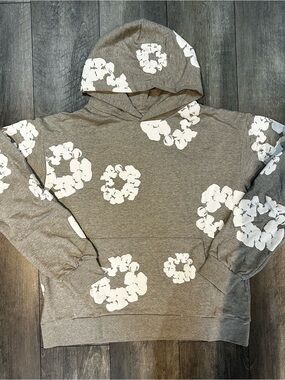 Men's Gray Floral Print Hooded Sweatshirt